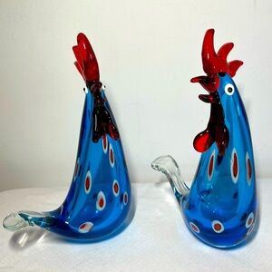 Rooster Chicken Figurine Murano-Style Blue Glass. Heavy. Amazing!